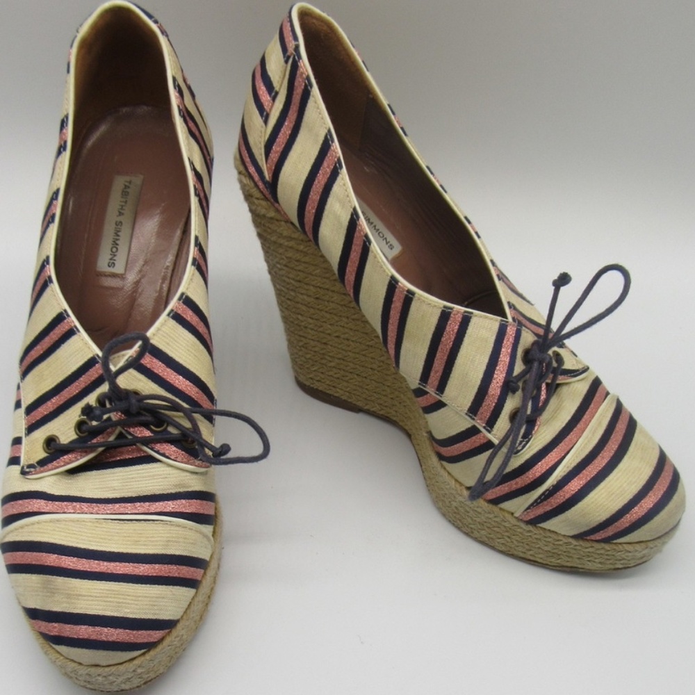TABITHA SIMMONS oxford striped wedge espadrilles
